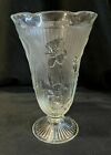 Vintage Jeannette Iris & Herringbone Clear Depression Glass Footed 9” Vase