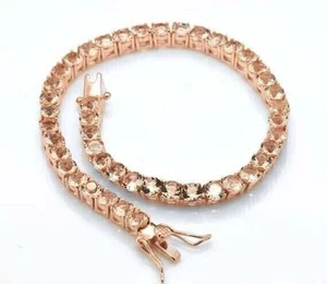 9.50Ct Round Cut Lab Created Morganite 14K Rose Gold Plated Tennis Bracelet 7.5 - Picture 1 of 4