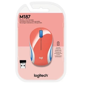 Logitech - M187 Mini Wireless Optical Ambidextrous Mouse-Coral- (pinkish-orange) - Picture 1 of 6