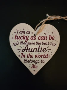 Auntie Christmas Ornament Wooden Heart Love Holiday Gift Party Family Aunt Fun - Picture 1 of 2
