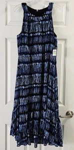 Tommy Hilfiger Halter Neck Blue Abstract Print Chiffon Midi Hi-Low Dress 14 NWT - Picture 1 of 12