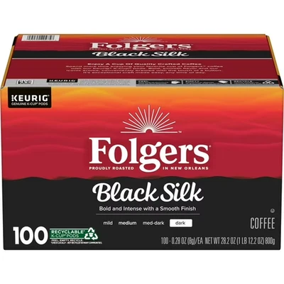 Folgers Black Silk, Dark Roast Coffee, Keurig K-Cup Pods, 100 Count - Free Ship - Image 1 of 3