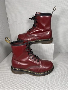 Dr Martens Docs 1460 Women’s Boots Uk4 Oxblood Red Leather Yellow Stitch - Picture 1 of 19