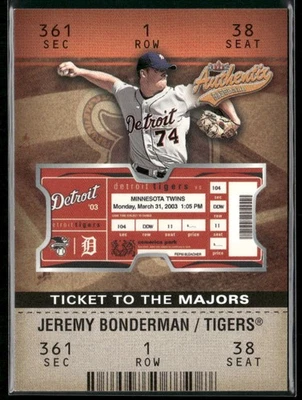 Jeremy Bonderman 2003 Fleer Authentix #174 SN,RC Detroit Tigers Foto 1 de 2