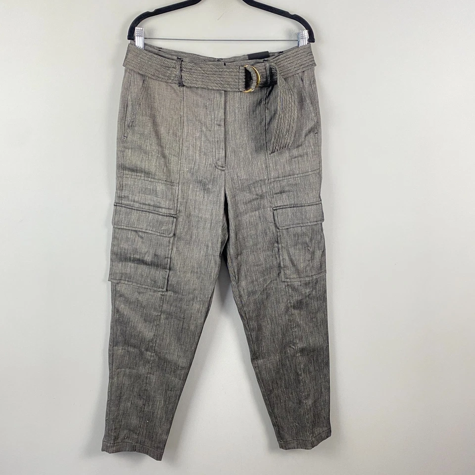Брюки WHBM White House Black Market с поясом на лодыжке 12 шт. грузовая льняная смесь - Изображение 1 из 4