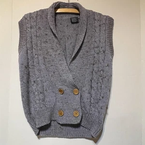 Maglione donna taglia grande blu con macchie abbronzate due bottoni gilet misto lana - Foto 1 di 3