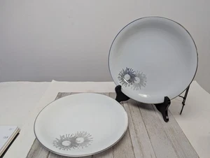 Vintage Kutani Set 2 Speiseteller 10 1/2" weiß silber grau Bursts Japan - Bild 1 von 7