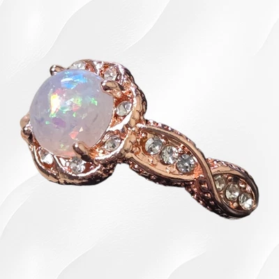 Opal Rose Golden Round Stone Twisted Band Cubic Zirconia Fashion Ring Size 8 - image 1 of 4