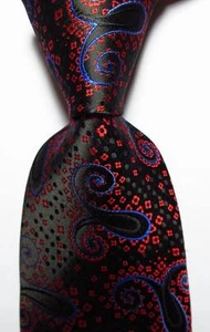 New Classic Paisley Red Black Blue JACQUARD WOVEN Silk Men's Tie Necktie - Picture 1 of 2
