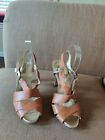 Michael Kors Brown Gold Leather Heels Size 8 Womens