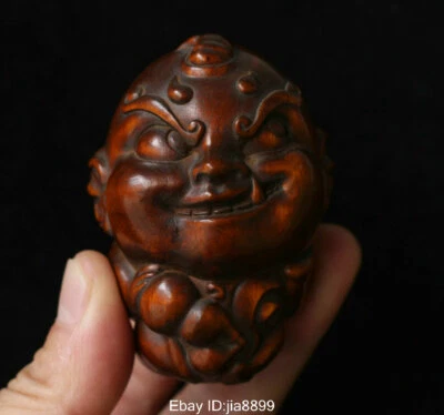China Chinese Folk Fengshui Boxwood Wood Carved Gourd Boy Statue Sculpture - Image 1 of 4