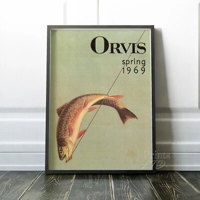 Póster de viaje de pesca retro Orvis Spring 1969 impresión artística premium Foto 1 de 4