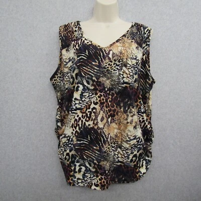 Brown Shirt Blouse Womens Plus 1X Sleeveless Pullover V Neck Casual Preppy Chic - Image 1 of 4