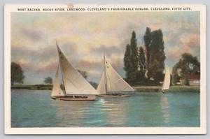 Postal de veleros de carreras de barcos Rocky River Lakewood Cleveland Ohio Suburb - Imagen 1 de 2