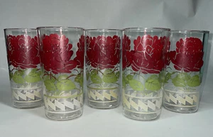 Vintage Drinking Glasses TUMBLER Lot of 5 Anchor Hocking Flowers Red Rose - Picture 1 of 8