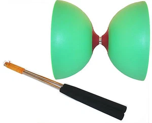 Henrys Circus Diabolo Grün mit ULK2 Rot + Henrys Alustäbe 325 Schwarz - Picture 1 of 2