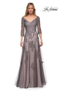 La Femme Gown AUS 20 Grey Pink Tulle Embroidered Evening Party Event Formal - Picture 1 of 9
