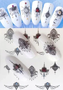 Nail Art Water Transfer Decal Stickers Black Lace Necklace Gem Red Rose DIY AU - Picture 1 of 2