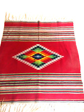 Vintage Chimayo Red Wool Weaving Textile Table Mat Fringed Museum pc