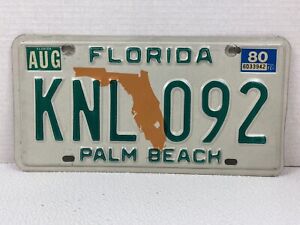 Floride 1980 Palm Beach County plaque d'immatriculation KNL-092 de collection août 80 étiquettes