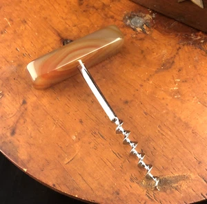 Vtg Agate Stone Handle Corkscrew Straight Pull Bar Barware Bottle Opener - Picture 1 of 5