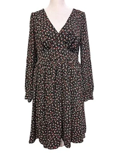 Torrid tiefes V-Ausschnitt Georgette Blumenmuster Skaterkleid Damen Gr. 12 fließend langarmig - Bild 1 von 5
