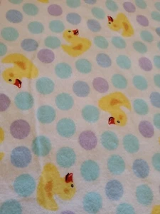 Vntg Sewing Fabric Rubber Ducks Cotton Flannel Blue Polka Dot Yellow 1.25ydx45" - Picture 1 of 5