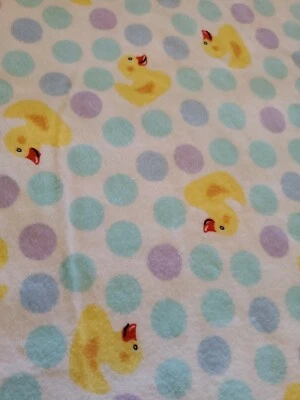 Vntg Sewing Fabric Rubber Ducks Cotton Flannel Blue Polka Dot Yellow 1.25ydx45" - Image 1 of 4