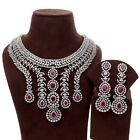 Gorgeous Cubic Zirconia Ruby Layered Bridal Necklace Earring Set