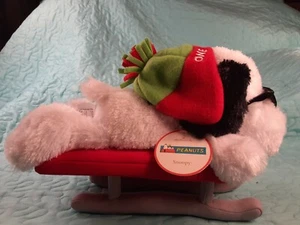 NWT Peanuts Plush Snoopy on Sled w/ Sunglasses & Hat Hallmark  One Cool Dude 12" - Picture 1 of 12