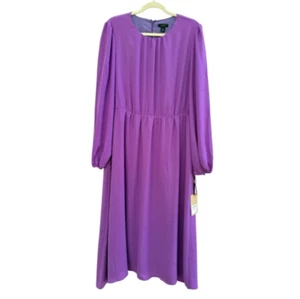 Halogen XL Purple Dewberry Long Sleeve Midi Dress Crepe High Neck Modest Lilac - Picture 1 of 5