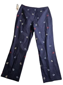 Pantaloni alla caviglia testa d'anatra donna 10 petite tema nautico ancore patriottiche nuovi con etichetta - Foto 1 di 16
