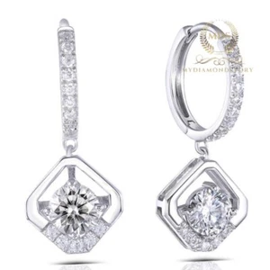 Moissanite Drop/Dangle Wedding Earrings 2.80 CT Round Cut Solid 14K White Gold - Picture 1 of 8