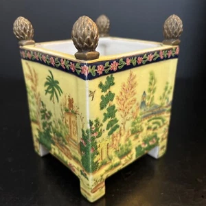 Rare  JUWC 1897 Yellow Floral Asian Porcelain Vase Planter - Picture 1 of 20