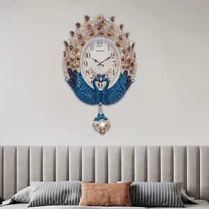 Peacock Wall Clock Large Watch Living Room Peacock Clock Decor Battery Powered - Picture 1 of 20