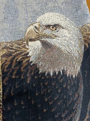 Fringed Throw Blanket Woven Eagle Tapestry AL AGNEW Cabin America USA Realistic - Image 1 of 4