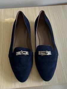 Bailarina Hermes Paris Pegase para dama azul marino plana talla 38 1/2 - Imagen 1 de 5