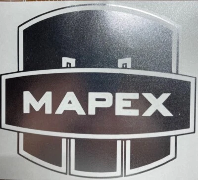 Mapex Drums New logo 6" X 5.5" MIRROR CHROME vinyl sticker, decal for bass drum,