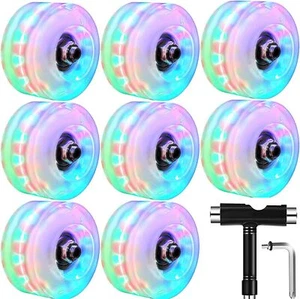 Light Up Quad Roller Skate Wheels Set 8 Pack, 82A Illuminated A, Colorful A - Picture 1 of 8