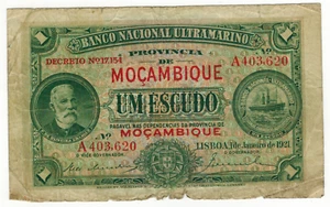MOZAMBIQUE 1 ESCUDO 1921 P66A VG GRADE A403620 - Picture 1 of 2