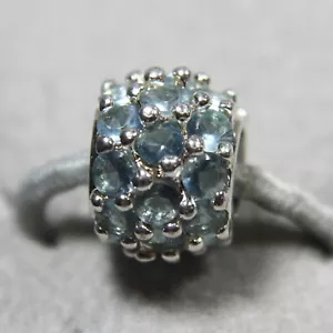Schöne aquablaue CZ Perle Charm Mikropave Set Sterlingsilber passt Chamilia - Bild 1 von 1