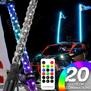 2X Luz látigo LED RGB en espiral de 3 pies + Bandera y control remoto para Buggy Dunes Todoterreno UTV ATV UTV - Imagen 1 de 12