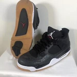 Jordan Retro 4 Laser Black Gum Size 12 Clean (Glitter From Leather Oxidization) - Picture 1 of 7