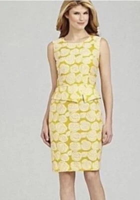 Antonio Melani Yellow Dress With cream roses Professional And fun Peplum Dress - Image 1 of 4