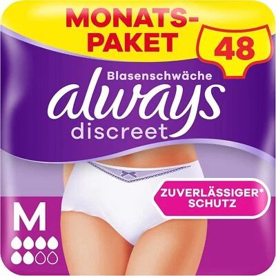 Always Discreet Inkontinenz Pants Schutz Größe M/6 Normal Monatspaket 48 Höschen