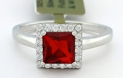 LAB CREATED  1.25 Cts RUBY & WHITE SAPPHIRE RING .925 Silver -Brand New With Tag - Image 1 of 4