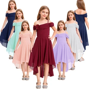 Girls Off Shoulder Irregular Midi Swing Dresses Graduation Birthday Prom Party - Picture 1 of 70