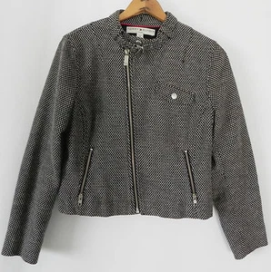 Tommy Hilfiger Jacket Crop/Bomber Cotton Woven Zip Pockets Black/White Size PM - Picture 1 of 7