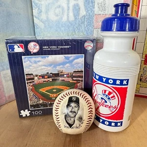 Lot 3 Vtg Yankees Collectibles, Mattingly Baseball 1996, Water Bottle, Puzzle - Picture 1 of 10