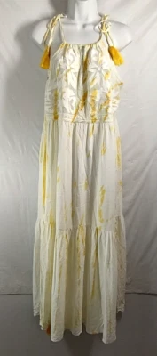 Maxi Vestido Blue Island Bohemio Borlas Tie Dye M Amarillo Blanco Crochet Boho Foto 1 de 4